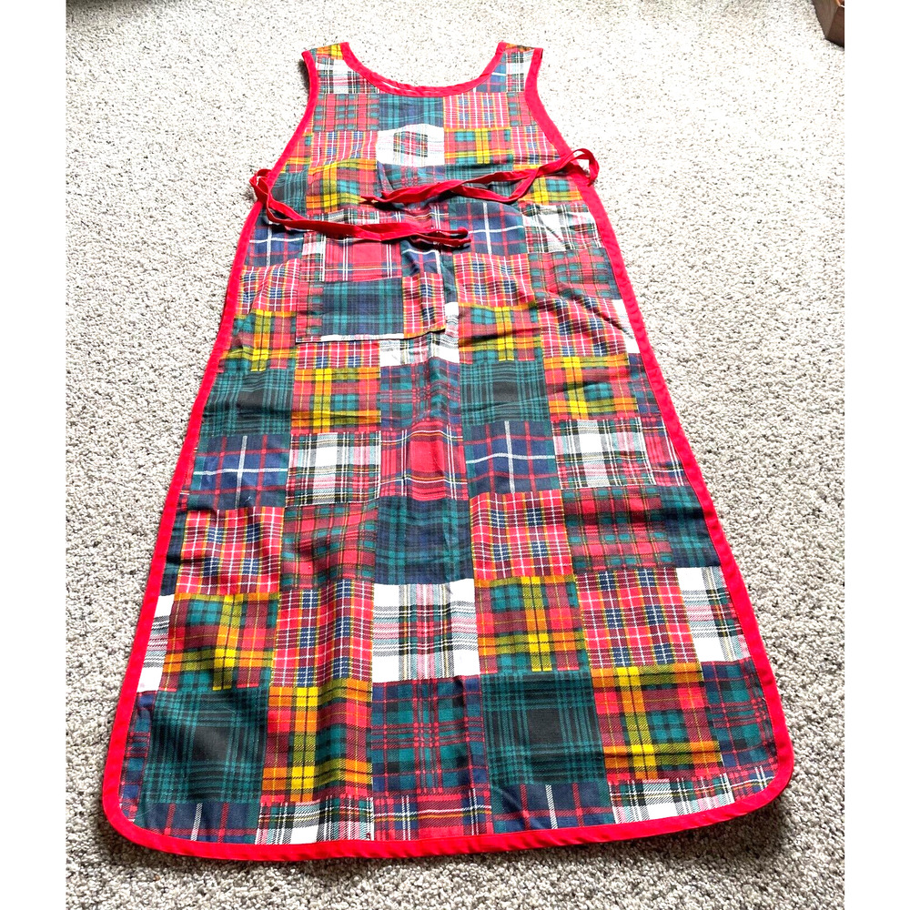 Red & Green Patchwork full coverage apron side ties full length